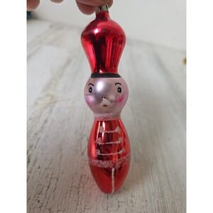 Vintage glass soldier Mica ornament Xmas red pink tree